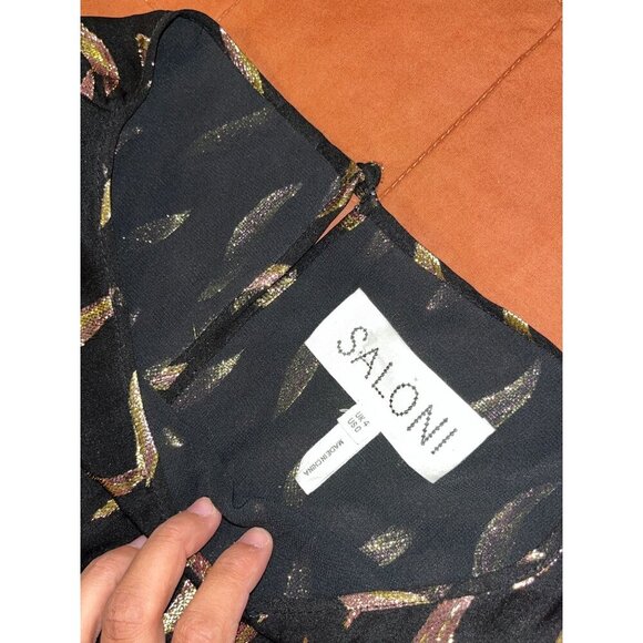 Saloni Black & Metallic Patterned Ruffle Hem Long Sleeve Back Zip Closure Women' - Picture 6 of 11